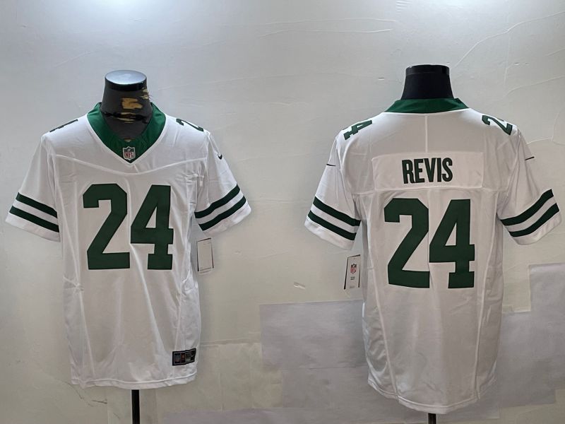 Men New York Jets #24 Revis White Throwback 2024 Nike Vapor Limited NFL Jersey style 1->new england patriots->NFL Jersey